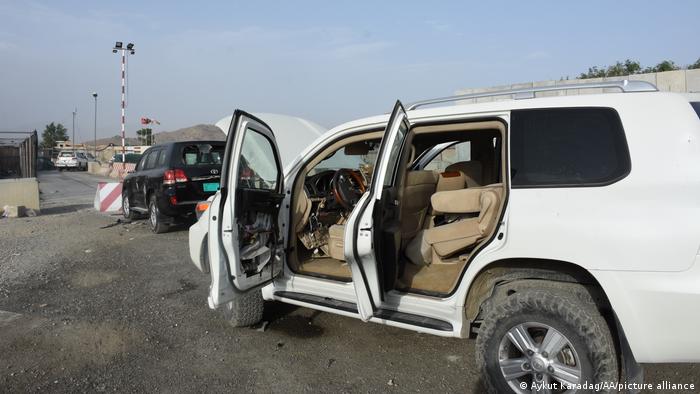 Destroyed cars in front of Kabul airport