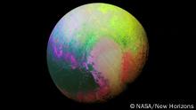 New Horizons scientists made this false color image of Pluto using a technique called principal component analysis to highlight the many subtle color differences between Pluto's distinct regions.
