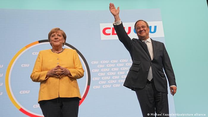Deutschland, Berlin | Armin Laschet und Angela Merkel beim Wahlkampfauftakt der CDU / CSU
