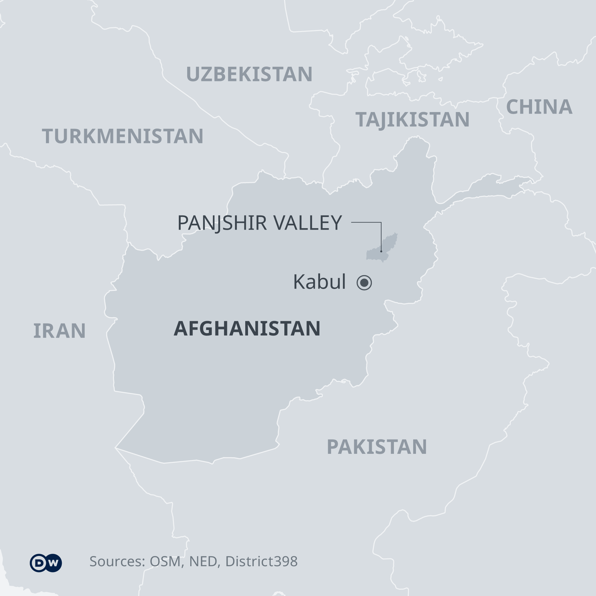 A map showing Panjshir Valley north of Kabul