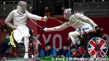 25.08.2021
(210825) -- TOKYO, Aug. 25, 2021 (Xinhua) -- Li Hao of China (L) competes against Piers Gilliver of Britain during the Men's Sabre Individual category A Round of 16 match of Wheelchair Fencing event at the Tokyo 2020 Paralympic Games in Chiba, Japan, Aug. 25, 2021. (Xinhua/Xiong Qi)