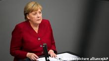 German Chancellor Angela Merkel delivers her speech during a special session of the German parliament Bundestag on Afghanistan in Berlin, Germany, Wednesday, Aug. 25, 2021. (Photo/Markus Schreiber)