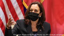 U.S. Vice President Kamala Harris meets with civil society change makers who work on LGBT, transgender, and disability rights and climate change, at the U.S. Chief of Mission's residence in Hanoi, Vietnam, Thursday, Aug. 26, 2021. (Evelyn Hockstein/Pool Photo via AP)