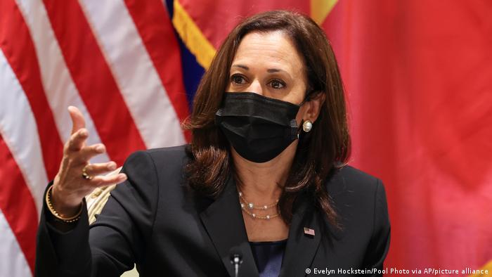 U.S. Vice President Kamala Harris meets with civil society changemakers, who work on LGBT, transgender, and disability rights and climate change in Hanoi, Vietnam, Thursday, August 26. 
