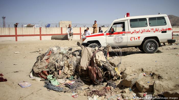 An ambulance near the explosion site at Kabul Airport 