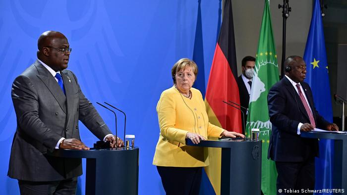  Angela Merkel with Felix Tshisekedi, president of the DRC, and South African President Cyril Ramaphosa
