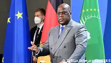 Felix Tshisekedi, President of the Democratic Republic of the Congo addresses a press conference after the G20 Compact with Africa conference at the Chancellery in Berlin, Germany August 27, 2021. Tobias Schwarz/Pool via REUTERS