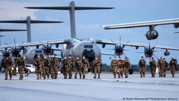 German Soldiers arrive on a plane from Tashkent, Uzbekistan at the Bundeswehr airbase in Wunstorf