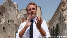 29/08/2021***
French President Emmanuel Macron speaks to journalists during a tour of the Our Lady of the Hour Church in Iraq's second city of Mosul, in the northern Nineveh province, on August 29, 2021. (Photo by Ahmad AL-RUBAYE / AFP)