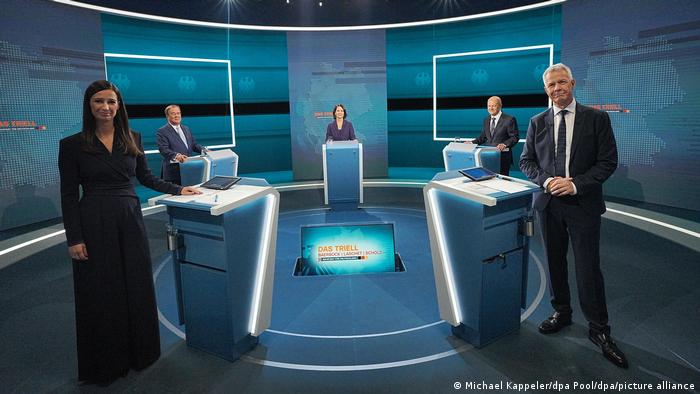 Deutschland | Bundestagswahl Kanzlerkandidaten Triell | Laschet, Baerbock und Scholz