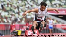 RASOULI Hossain of Afghanistan takes part in Athletics men's Long Jump - T47 during Tokyo 2020 Summer Paralympic Games at National Stadium in Shinjuku Ward, Tokyo on August 31, 2021. RASOULI Hossain placed 13th in the event. ( The Yomiuri Shimbun via AP Images )