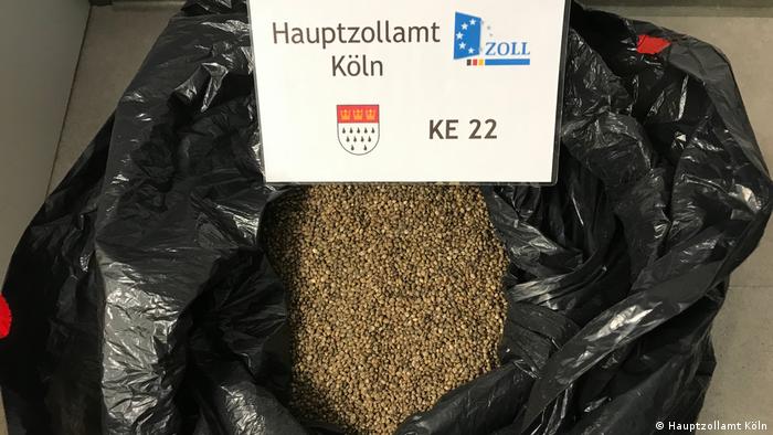 A sack full of cannabis seeds, seized by customs officers in Cologne. 