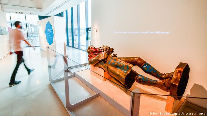 The statue of slave trader Edward Colston displayed at the M Shed museum in Bristol