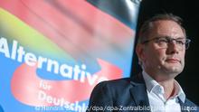 Tino Chrupalla, Bundesvorsitzender der AfD, spricht auf dem Wahlkampfauftakt der AfD Sachsen in Stollberg. Gegen die Veranstaltung waren Proteste angekündigt.