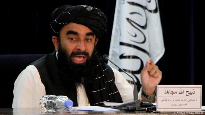 Taliban spokesman Zabihullah Mujahid at a press conference in Kabul last month