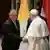 Pope Francis shakes hands with Hungary's Prime Minister Viktor Orban at Romanesque Hall in the Museum of Fine Arts in Budapest