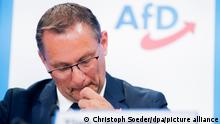 Tino Chrupalla, AfD-Parteivorsitzender Spitzenkandidat für die Bundestagswahl 2021, aufgenommen bei einer Pressekonferenz zum bevorstehenden Start der AfD in den Bundestagswahlkampf.