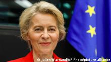 European Commission President Ursula von der Leyen arrive for the Meeting of the College of Commissioners at the European Parliament in Strasbourg, eastern France, Tuesday Sept.14 2021. European Commission President Ursula von der Leyen will deliver the 2021 State of the Union Wednesday. (Julien Warnand, Pool Photo via AP)