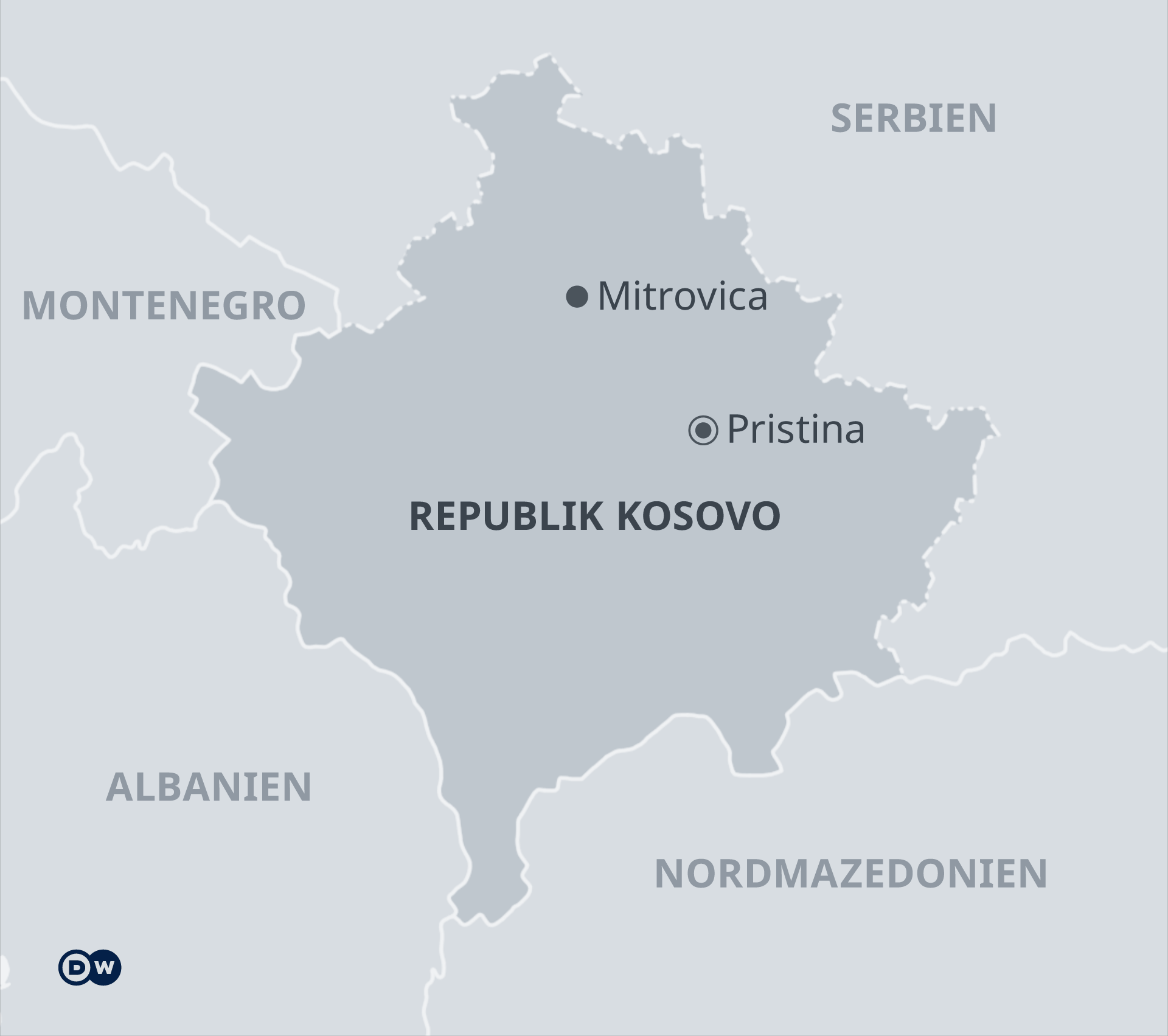 Infografik Karte Republik Kosovo mit Pristina und Mitrovica DE