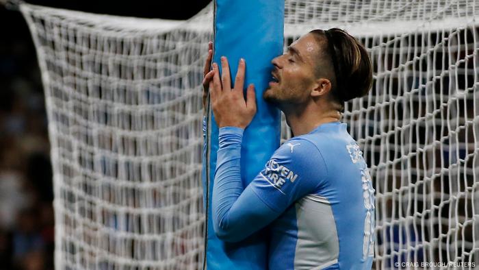 جاك غريليش، أغلى لاعب إنجليزي في لقطة من مباراة مانشستر سيتي ضد لايبزيغ الألماني بملعب الاتحاد (15/9/2021)