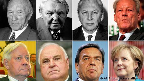 A composite image of Germany's eight postwar chancellors