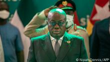 Ghana President and chairman of the Economic Community of West African States (ECOWAS) commission, Nana Akufo-Addo, looks on in Accra, Ghana, on September 16, 2021, while attending the ECOWAS Extraordinary meeting on the political situation in Guinea. - Leaders from the western African bloc ECOWAS were meeting on September 16, 2021 to decide on measures to bring Guinea back to constitutional rule after troops ousted President Alpha Conde in a coup this month. (Photo by Nipah Dennis / AFP)