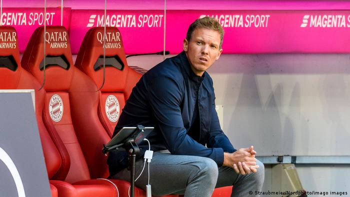 Bayern Munich head coach Julian Nagelsmann sat on the bench