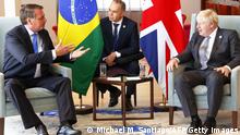 NEW YORK, NEW YORK - SEPTEMBER 20: Brazil’s president Jair Bolsonaro and British Prime Minister Boris Johnson sit for a bilateral meeting at the UK diplomatic residence on September 20, 2021 in New York City. The British prime minister is one of more than 100 heads of state or government to attend the 76th session of the UN General Assembly in person, although the size of delegations are smaller due to the Covid-19 pandemic. Michael M. Santiago-Pool/Getty Images/AFP
== FOR NEWSPAPERS, INTERNET, TELCOS & TELEVISION USE ONLY ==