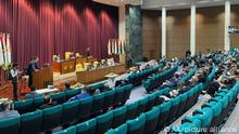 SIRTE, LIBYA - MARCH 9: (----EDITORIAL USE ONLY Äì MANDATORY CREDIT - Libyan Government of National Accord / HANDOUT - NO MARKETING NO ADVERTISING CAMPAIGNS - DISTRIBUTED AS A SERVICE TO CLIENTS----) Libyan Prime Minister-designate Abdul Hamid Dbeibeh speaks as LibyaÄôs House of Representatives (parliament) resumed its session in the coastal city of Sirte, Libya to debate giving confidence to the new government of Dbeibeh, on March 9, 2021. Government of National Accord/Handout / Anadolu Agency