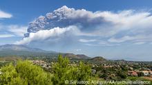 CATANIA, ITALY - SEPTEMBER 21: Mount Etna volcano spews smoke as seen from Treacastagni on September 21, 2021 in Catania, Italy three weeks after the last eruptive event. Once again, the Southeast Crater erupted, the highest jets of the lava fountain have reached 500 meters, the column of ash and gas has exceeded nine kilometers in height and the heavy rain of ash fell on the villages on the east side of the volcano. This is the fifty-third eruptive episode in 2021, such a large series of eruptions in such a short period of time had not happened for 20 years. Salvatore Allegra / Anadolu Agency