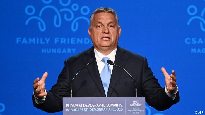 Hungarian Prime Minister Viktor Orban speaks during the demographic summit in Budespest