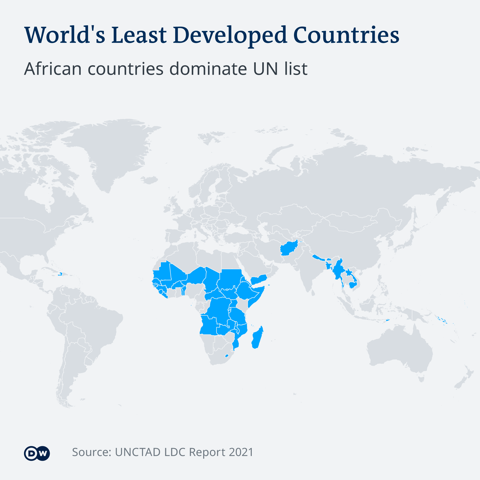 Infografik Karte Am wenigsten entwickelte Länder EN