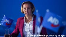 Deputy leader of the parliamentary group of the far-right Alternative for Germany (AfD) party Beatrix von Storch sits at the event location La Festa during the electoral evening in an eastern district of Berlin on September 26, 2021 after the German general elections. (Photo by Ronny HARTMANN / AFP) (Photo by RONNY HARTMANN/AFP via Getty Images)