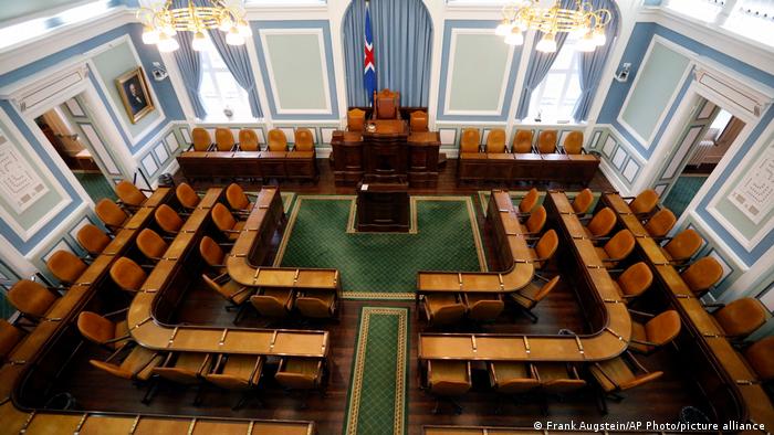 General view of the parliament at Althing house in Reykjavik with its 63 seats