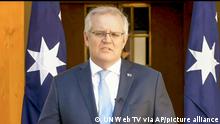 In this image taken from video provided by UN Web TV, Australia Prime Minister Scott Morrison, in a pre-recorded message, addresses the 76th session of the United Nations General Assembly, Friday Sept. 24, 2021, at UN headquarters. (UN Web TV via AP) 