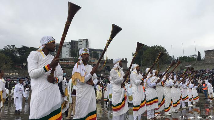 People gather to celebration of a Christian festival in Addis Ababa
