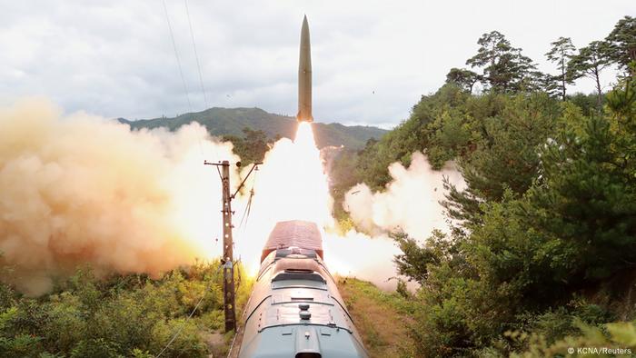 A rocket launched from a train