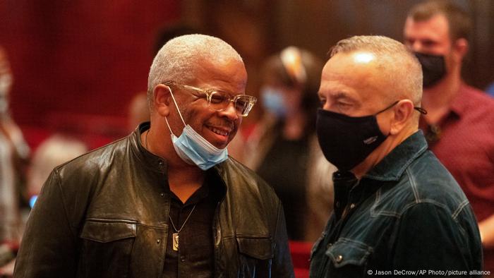 Composer Terence Blanchard, left, talks with co-director James Robinson