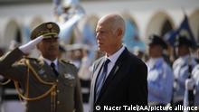 TUNIS, TUNISIA - OCTOBER 23: Tunisia's new President Kais Saied is welcomed with a military ceremony at the presidential palace in the eastern suburb of Carthage, Tunis, Tunisia on October 23, 2019 after taking oath at the parliament. Independent candidate Kais Saied was on Monday declared the winner of TunisiaÄôs presidential election. Nacer Talel / Anadolu Agency