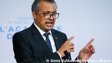 WHO Director-General Tedros Adhanom Ghebreyesus speaks during the opening of the World Health Organisation Academy in Lyon, central France, Monday, Sept. 27, 2021. (Denis Balibouse/Pool Photo via AP)