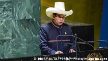  President Pedro Castillo of Peru speaks at the 76th Session of the U.N. General Assembly on Tuesday, September 21, 2021 in New York City. Pool PUBLICATIONxINxGERxSUIxAUTxHUNxONLY NYX20210921520 MARYxALTAFFER
