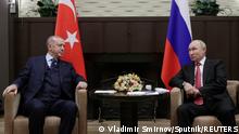 Russian President Vladimir Putin attends a meeting with Turkish President Tayyip Erdogan in Sochi, Russia September 29, 2021. Sputnik/Vladimir Smirnov/Pool via REUTERS ATTENTION EDITORS - THIS IMAGE WAS PROVIDED BY A THIRD PARTY.