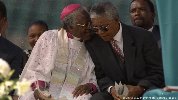 Archbishop Desmond Tutu pictured with President-elect Nelson Mandela