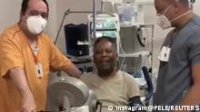 Pele reacts while exercising in a hospital in Sao Paulo, Brazil, September 21, 2021, in this still image from video obtained via social media. Video taken September 21, 2021. INSTAGRAM @PELE via REUTERS ATTENTION EDITORS - THIS IMAGE HAS BEEN SUPPLIED BY A THIRD PARTY. MANDATORY CREDIT. NO RESALES. NO ARCHIVES.