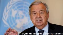 Antonio Guterres, Generalsekretär der Vereinten Nationen, spricht zu Journalisten, nach einem Treffen mit dem britischen Premierminister Johnson zu Gesprächen über den Klimawandel im Hauptquartier der Vereinten Nationen. +++ dpa-Bildfunk +++
