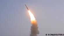 A newly developed anti-aircraft missile is seen during a test conducted by the Academy of Defence Science, in this undated photo released on October 1, 2021 by North Korea's Korean Central News Agency (KCNA). KCNA via REUTERS ATTENTION EDITORS - THIS IMAGE WAS PROVIDED BY A THIRD PARTY. REUTERS IS UNABLE TO INDEPENDENTLY VERIFY THIS IMAGE. NO THIRD PARTY SALES. SOUTH KOREA OUT.