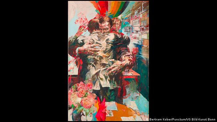 Freundschaft heißt dieses Gemälde von Willi Sitte, das zwe Männer zeigt, die sich umarmen.