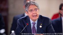 18.09.21 *** Ecuador's President Guillermo Lasso delivers his speech during the summit of the Community of Latin American and Caribbean States (CELAC), at the National Palace in Mexico City, Mexico September 18, 2021. Mexico's Presidency/Handout via REUTERS ATTENTION EDITORS - THIS IMAGE HAS BEEN SUPPLIED BY A THIRD PARTY. NO RESALES. NO ARCHIVES