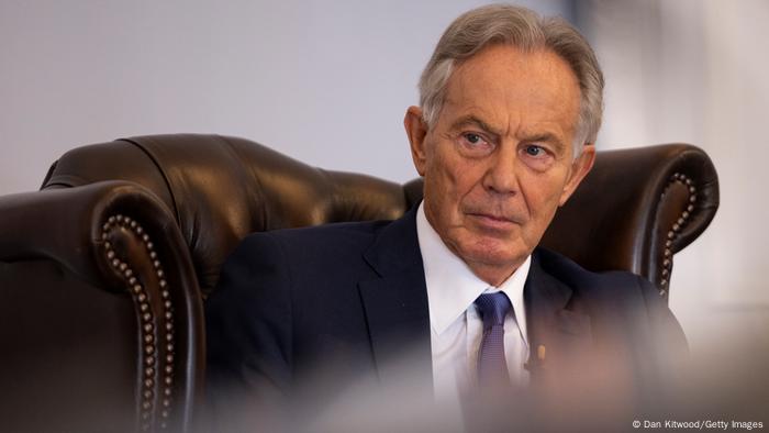 Portrait of Tony Blair in an armchair