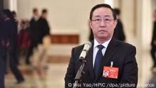 Minister of Justice Fu Zhenghua receives an interview before the third plenary meeting of the second session of the 13th National People's Congress (NPC) at the Great Hall of the People in Beijing, China, 12 March 2019.